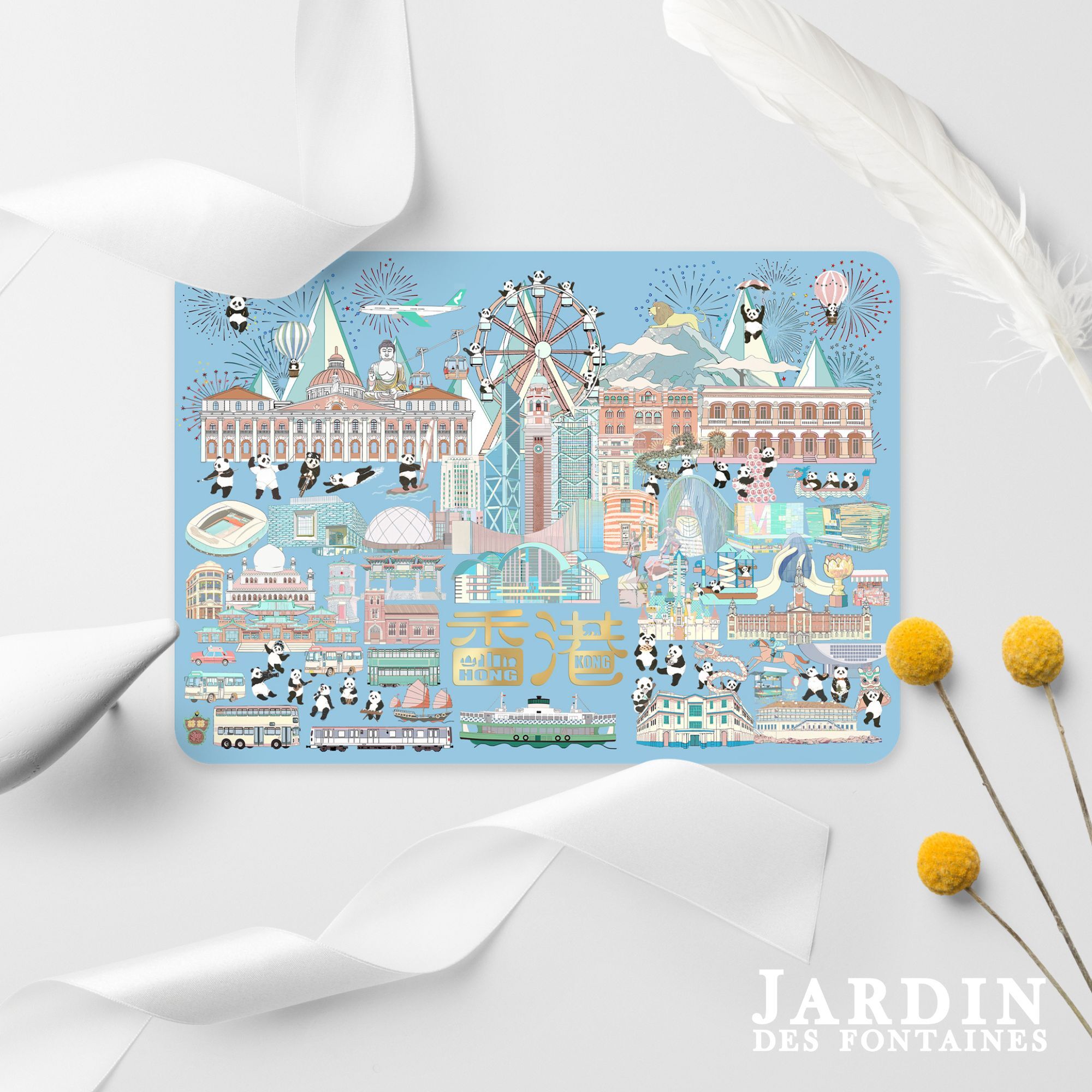 JARDIN DES FONTAINES lion rock hot stamping postcard