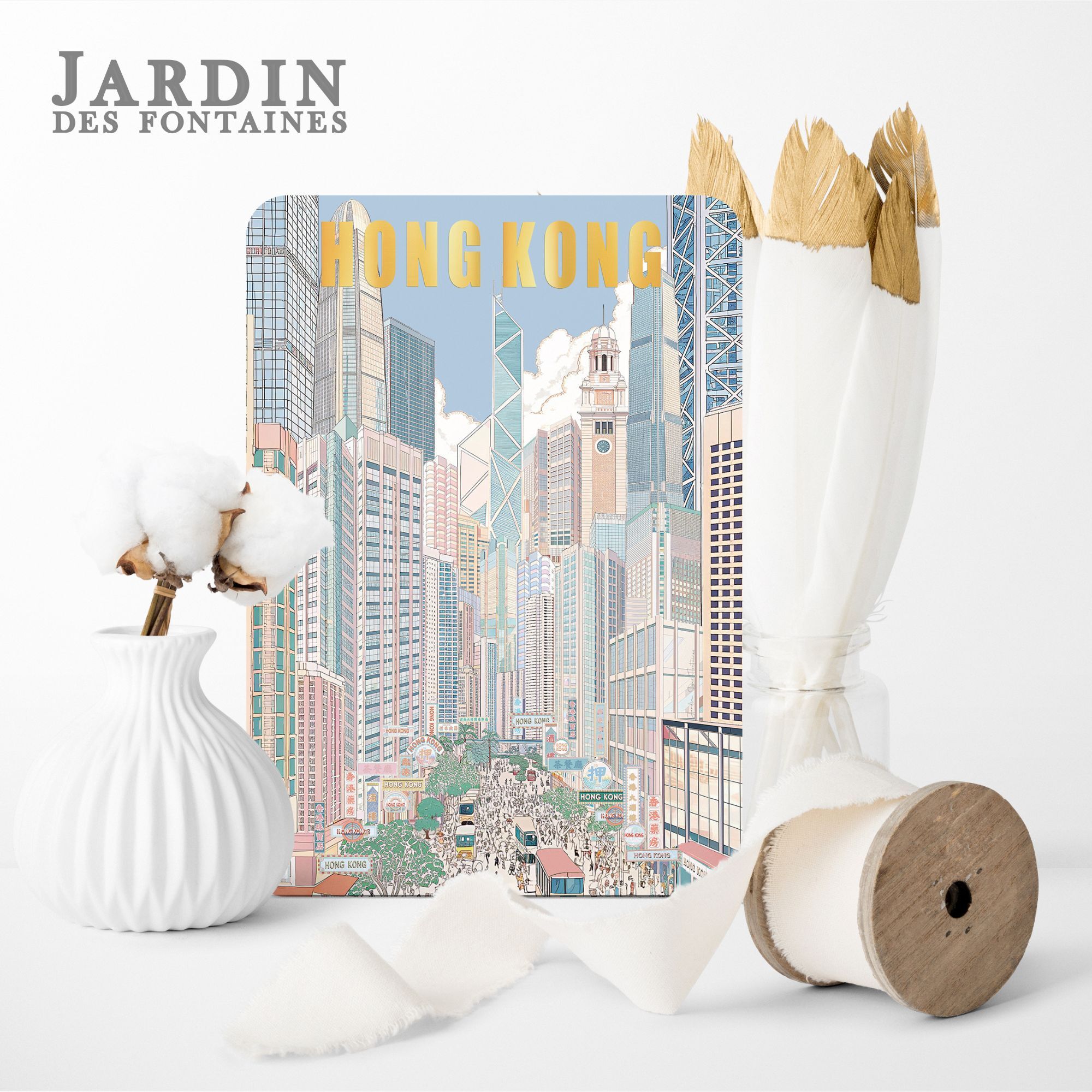 JARDIN DES FONTAINES city view hot stamping postcard