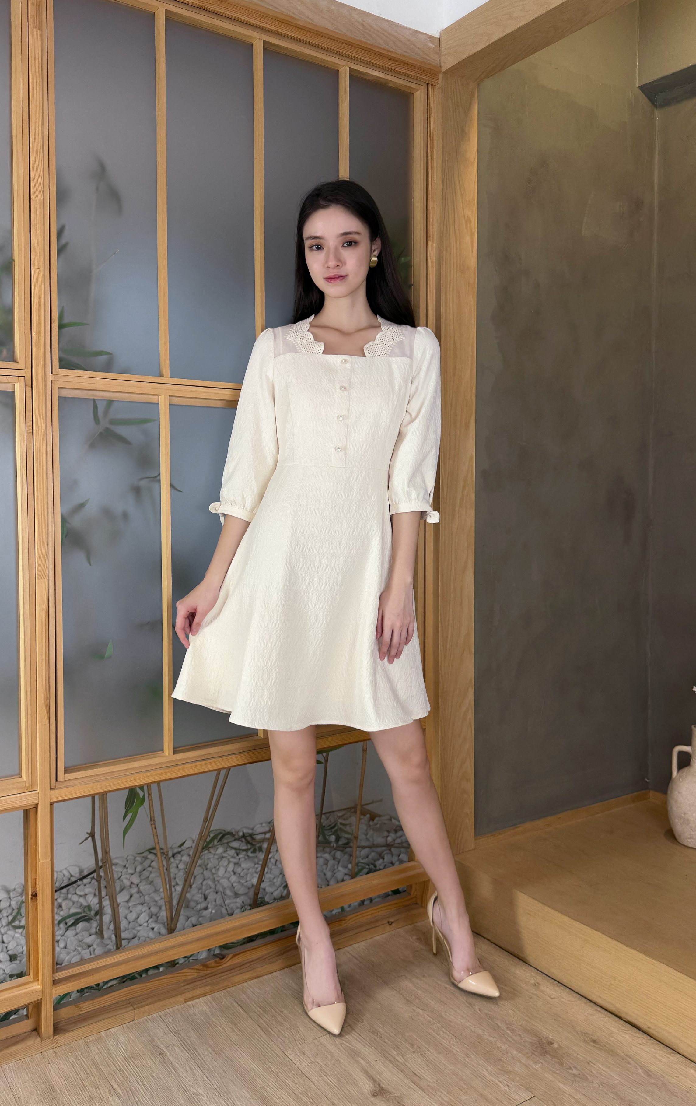 花邊領中袖連衣裙 OP0569