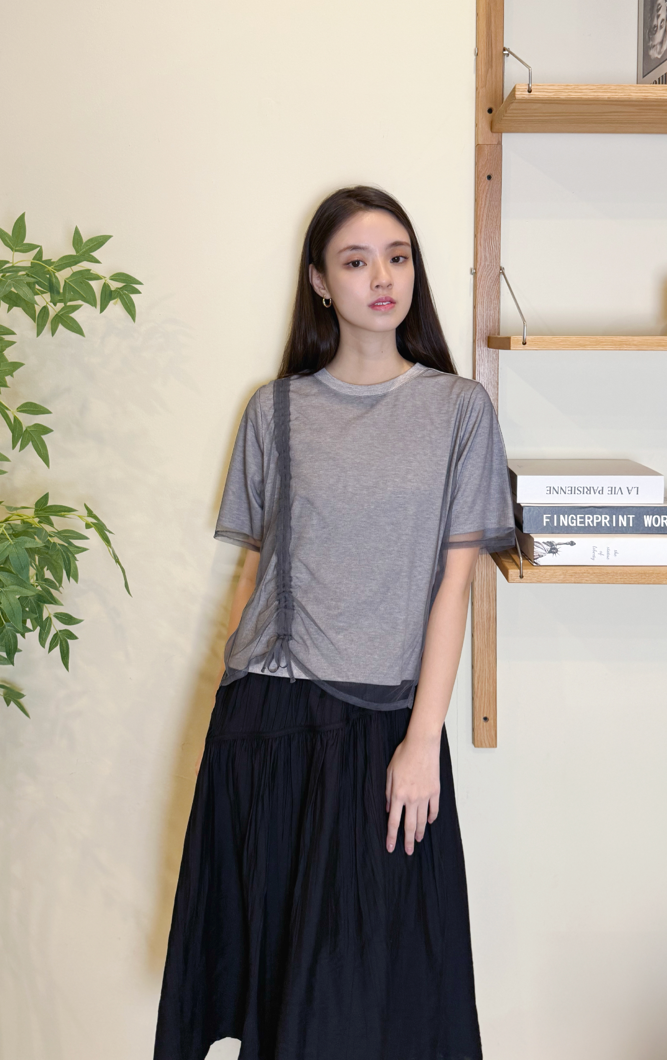 拼接網紗索繩上衣 LT0302