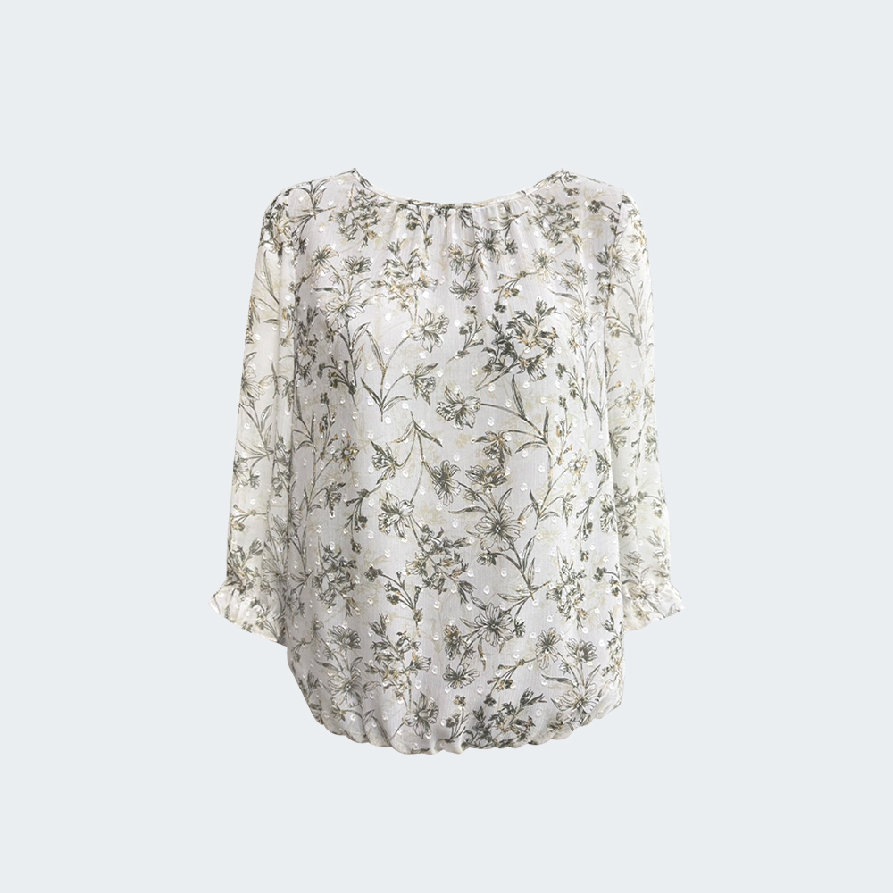 輕盈花影雪紡七分袖上衣