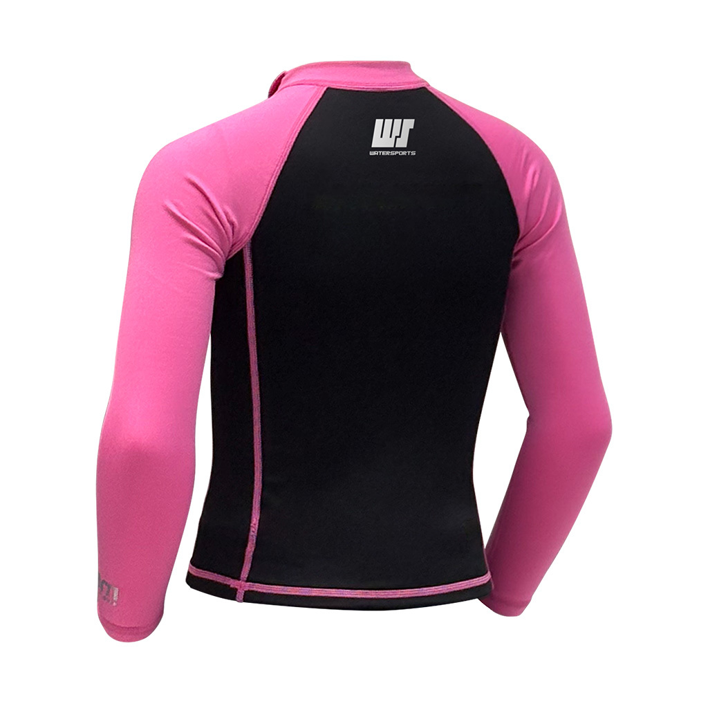 1.2/1mm 兒童短纖抓毛游泳保暖上衣 - 黑/粉紅