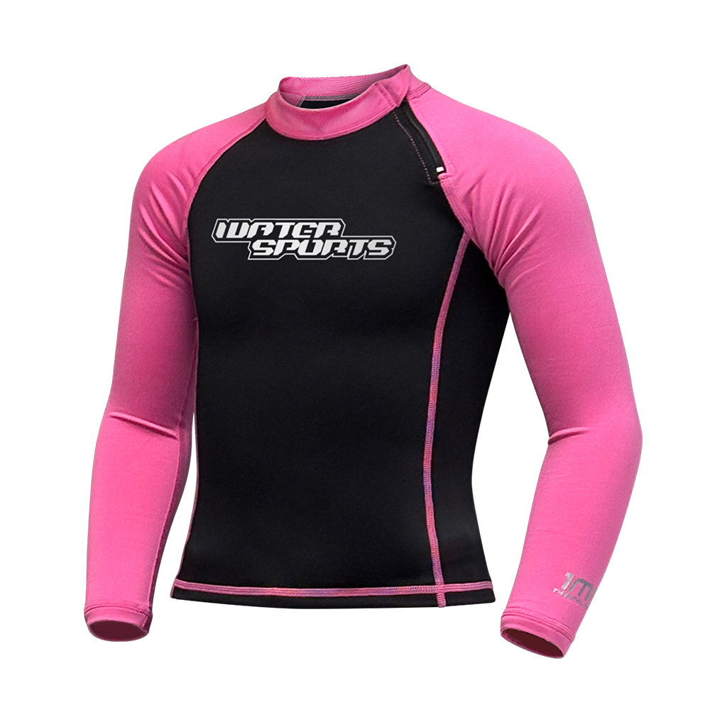 1.2/1mm 兒童短纖抓毛游泳保暖上衣 - 黑/粉紅