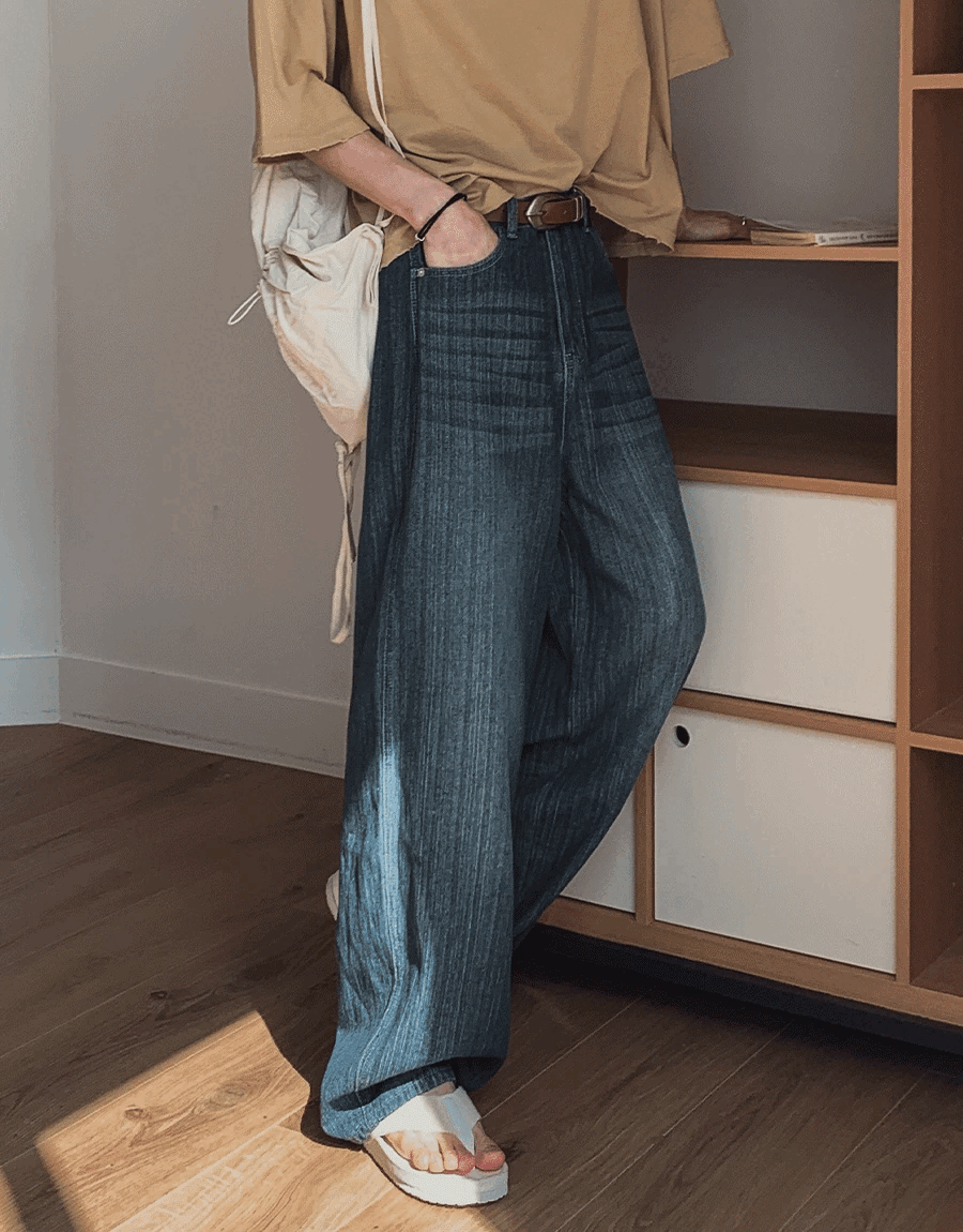 Miz 水洗條紋牛仔褲