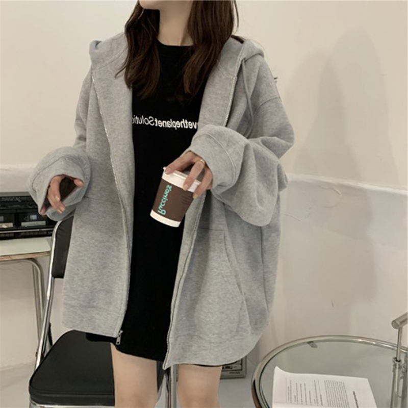 連帽外套女 基礎款素色 刷毛 寬鬆外套