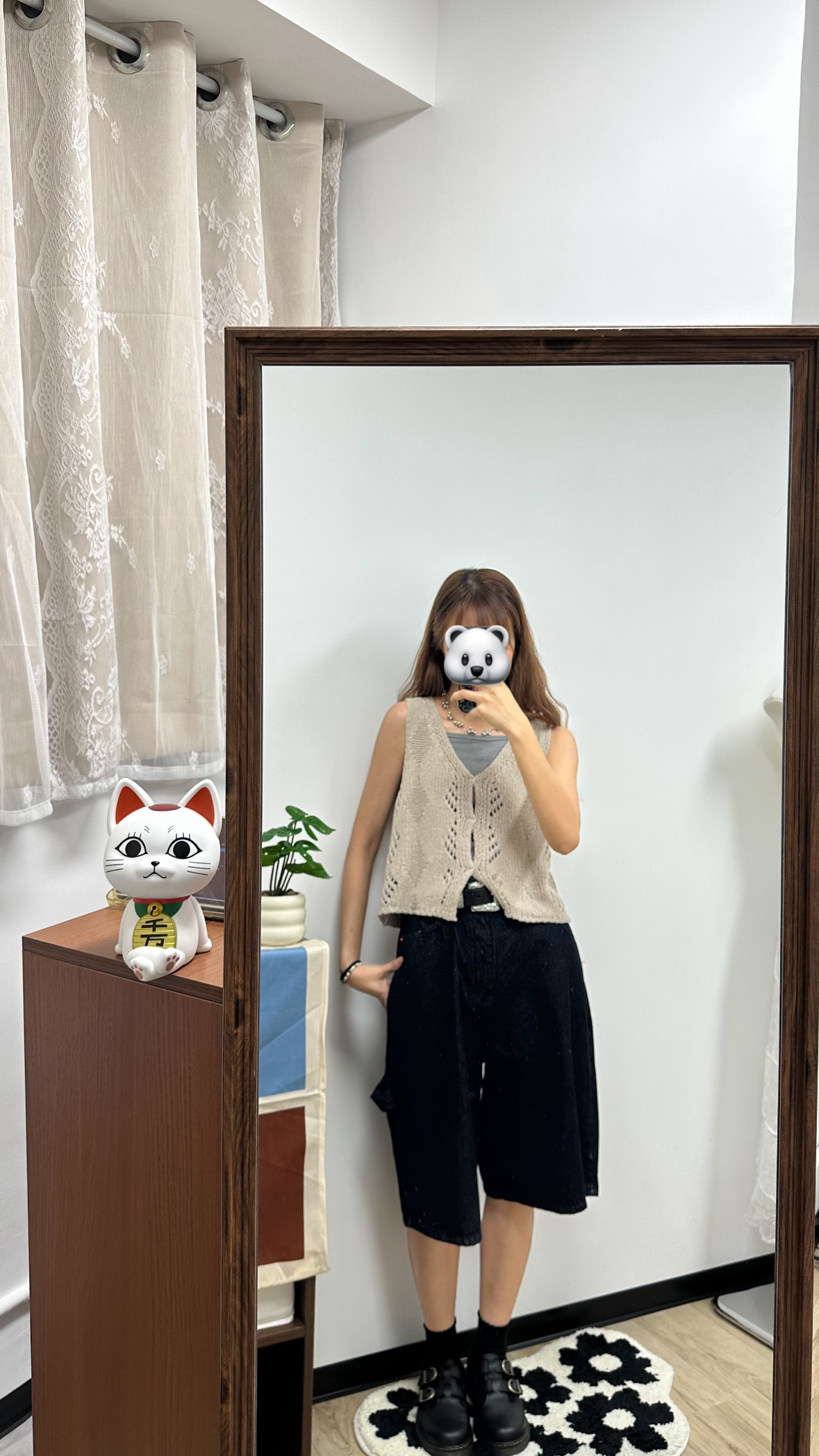 杏色針織鏤空冷背心