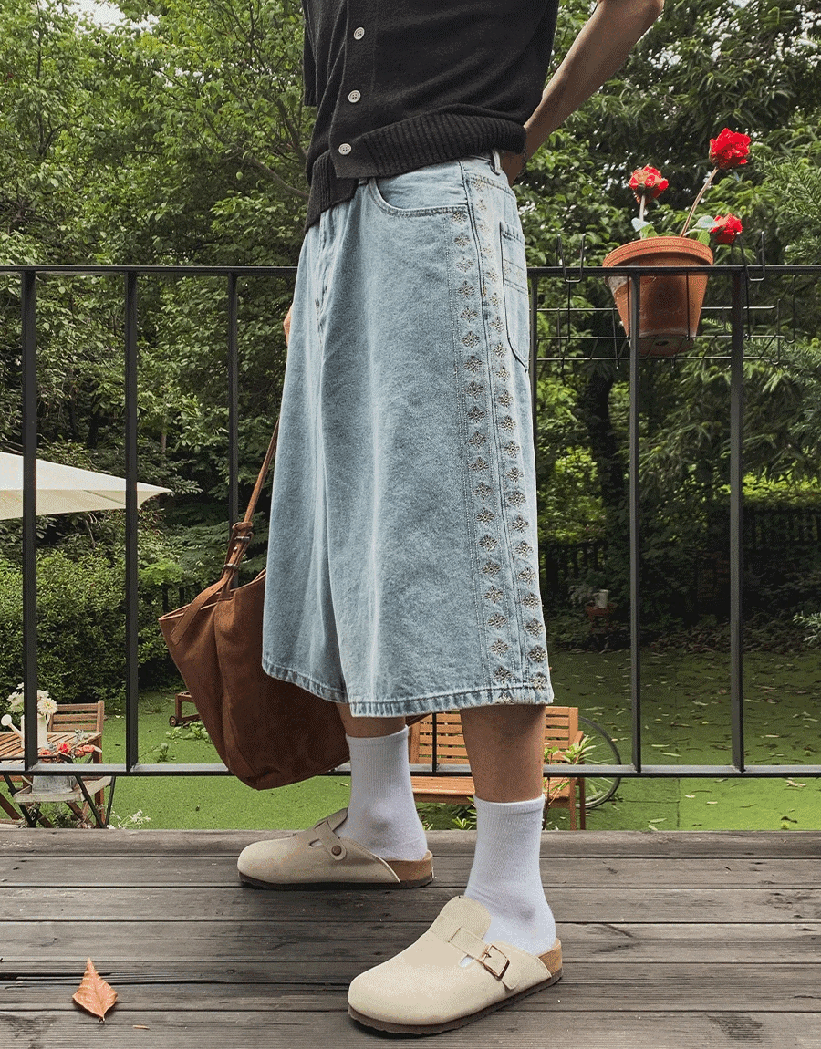 魯塔刺繡百慕達短褲