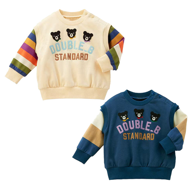 𝐌𝐢𝐤𝐢 𝐇𝐨𝐮𝐬𝐞 黑熊字母刺繡條紋拼色衛衣