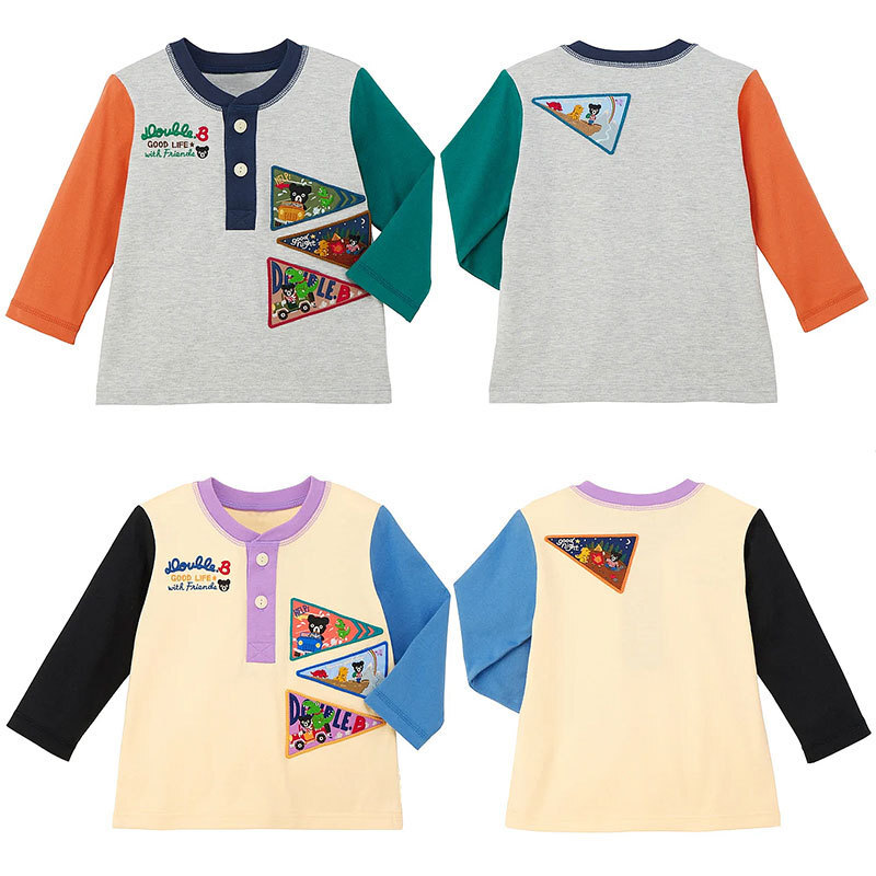 𝐌𝐢𝐤𝐢 𝐇𝐨𝐮𝐬𝐞 黑熊刺繡拼色長袖上衣