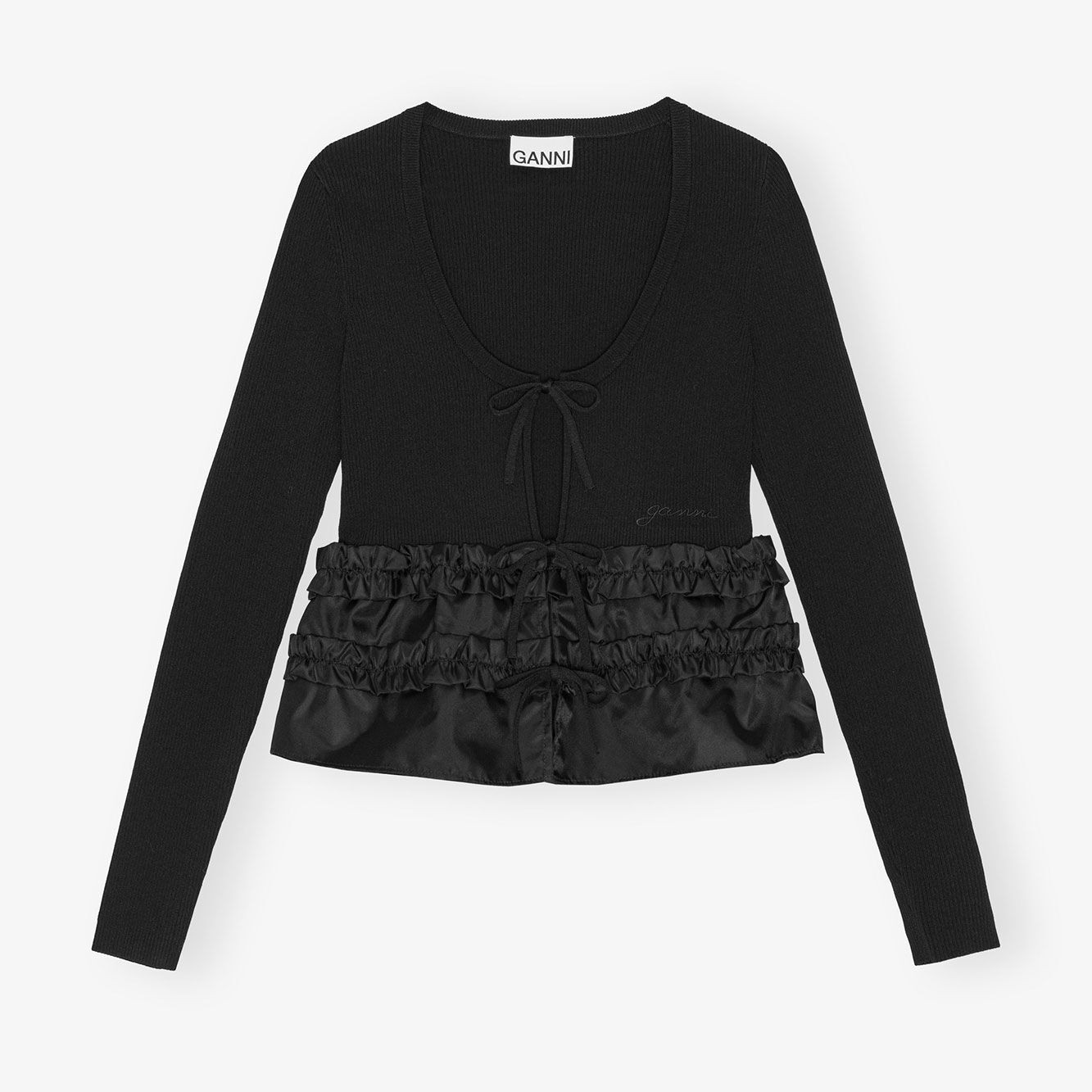 1LN0902-049 GANNI Melange Knit Cardigan Black #K2510-099 (C-BR-E)