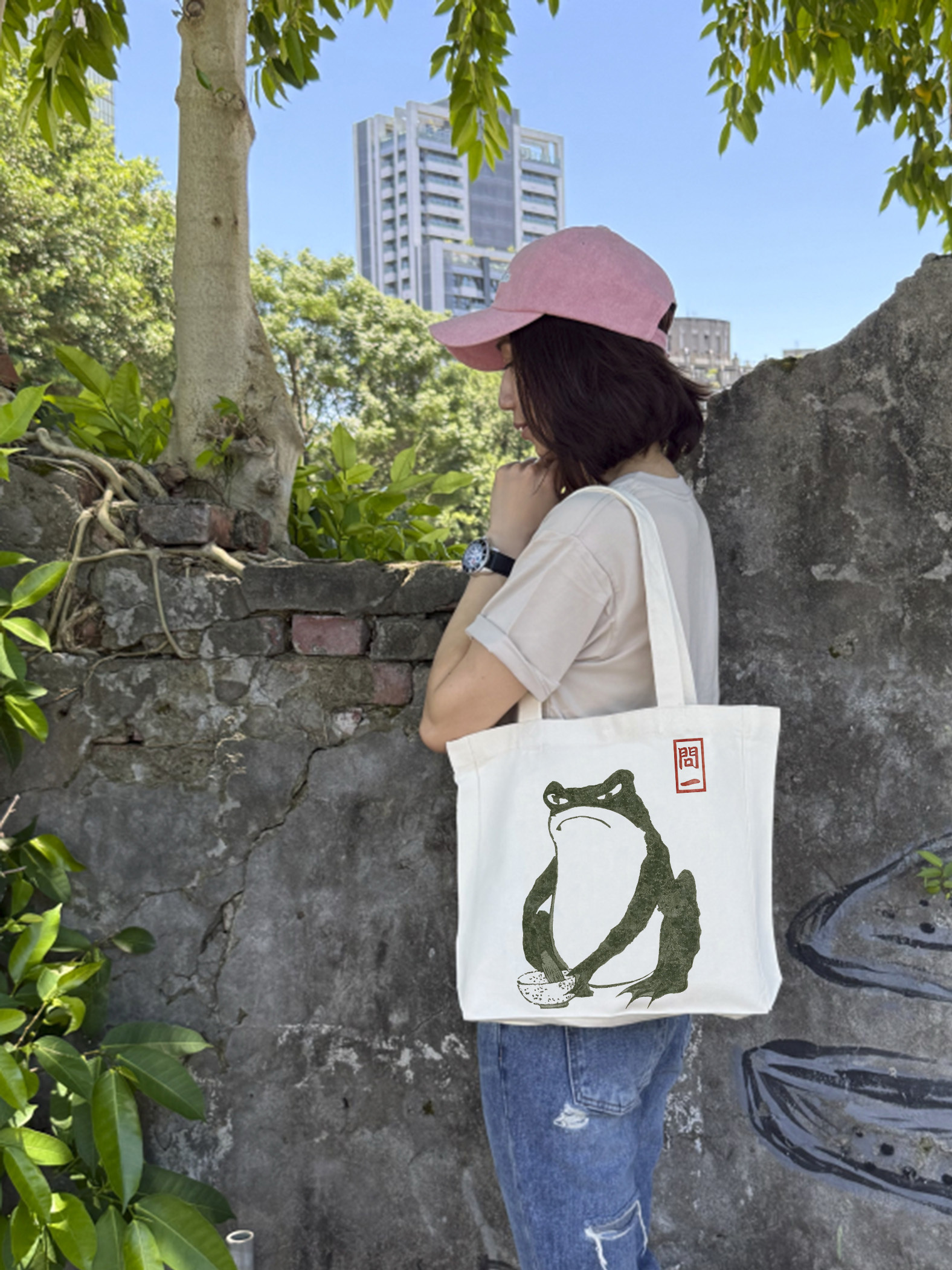 青蛙界的武士魂｜水墨系青蛙插畫托特包