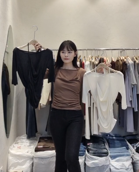 RH5027 掛頸抽摺中袖上衣