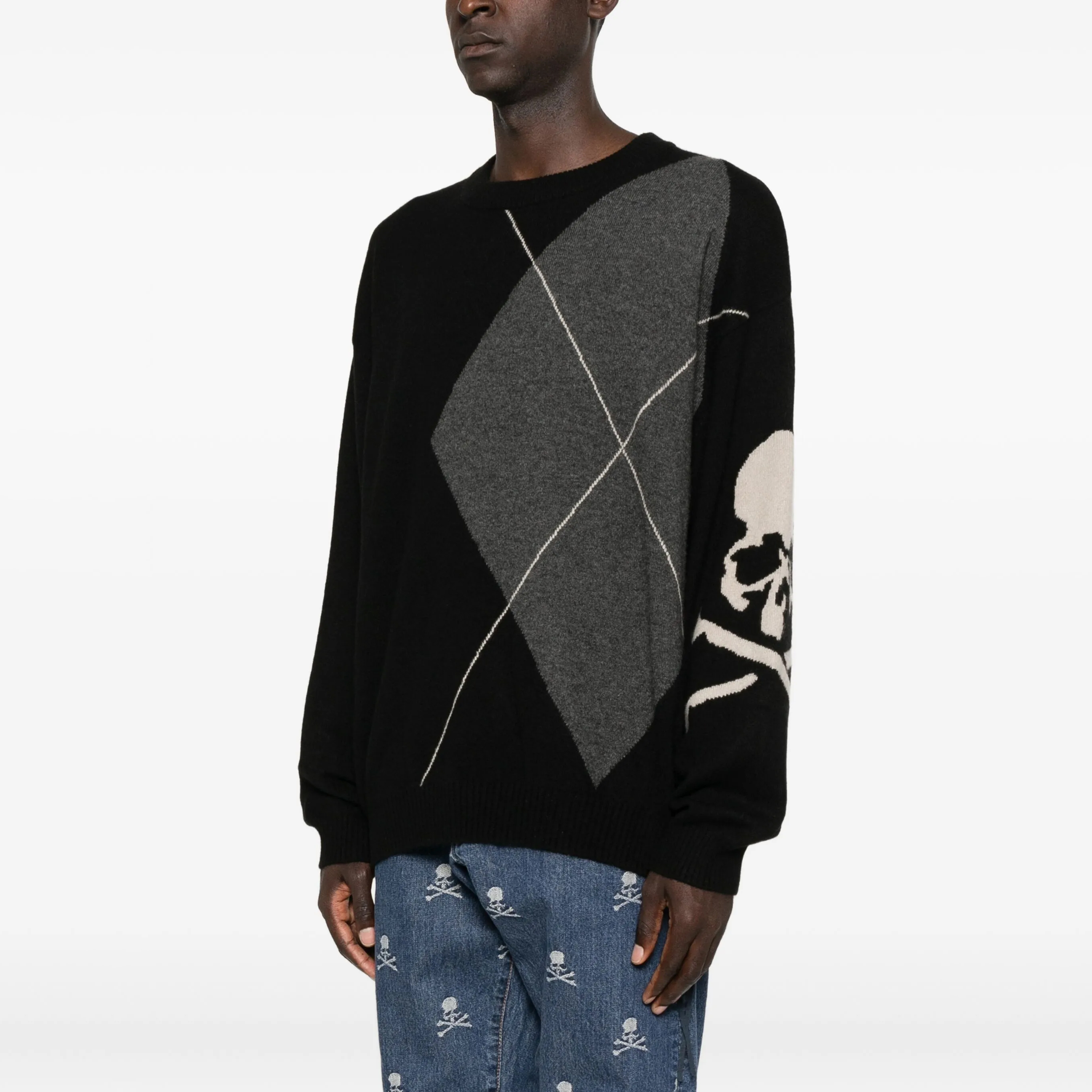 MASTERMIND WORLD ARGYLE SKULL SWEATER MMW FW25 OVERSIZED 毛衣 大骷髏 菱格紋-MW25S15-KN002