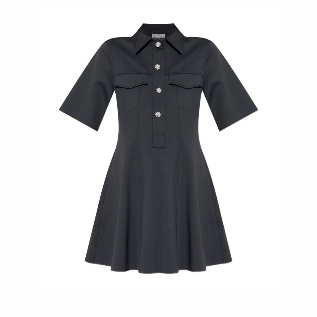 1LN0902-051 GANNI Scuba Neoprene Fitted Mini Dress Black #W0448-252 (C-BR-E)