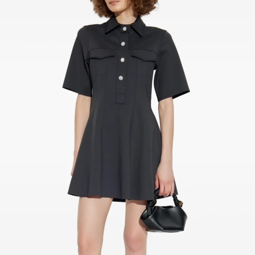 1LN0902-051 GANNI Scuba Neoprene Fitted Mini Dress Black #W0448-252 (C-BR-E)