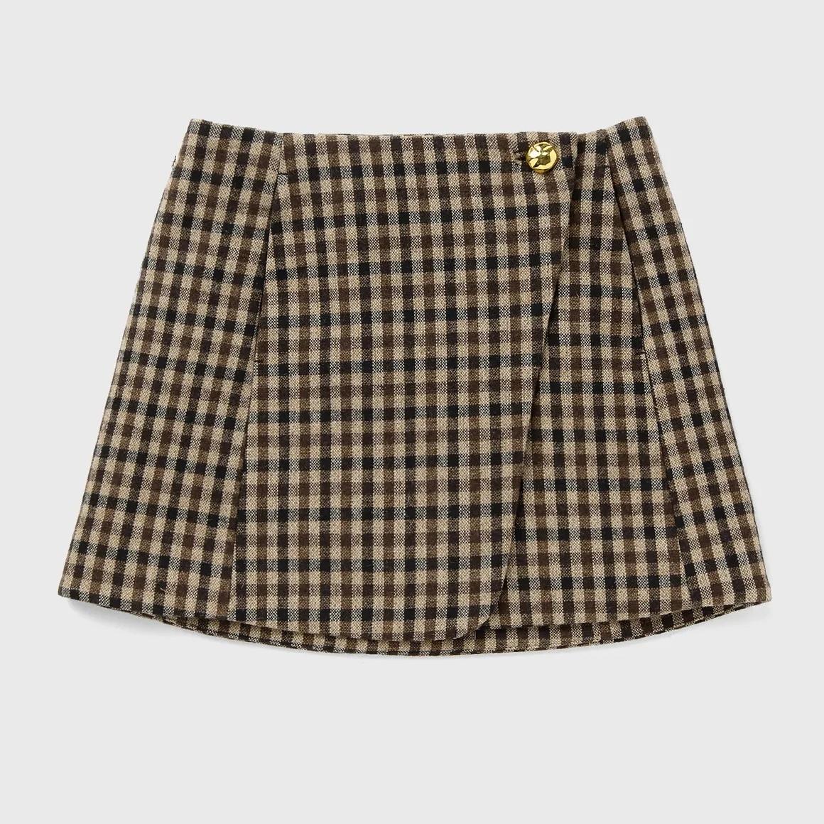 1LN0902-052 GANNI Check Wool Mix Skirt Brown #W0655-979 (C-BR-E)