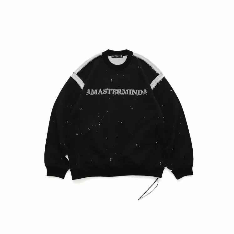 MASTERMIND WORLD CUT-OFF SWEATSHIRT MMW FW25 BOXY FIT 反車線 毛巾布 長袖衛衣 黑白-MW25S15-SW003