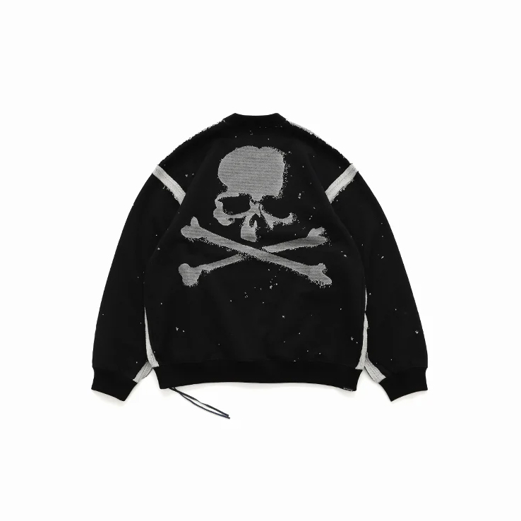 MASTERMIND WORLD CUT-OFF SWEATSHIRT MMW FW25 BOXY FIT 反車線 毛巾布 長袖衛衣 黑白-MW25S15-SW003