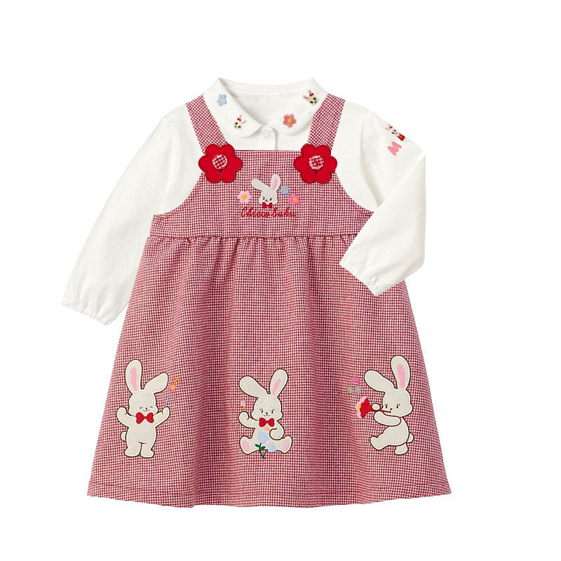 𝐌𝐢𝐤𝐢 𝐇𝐨𝐮𝐬𝐞 小兔花朵刺繡格子背帶裙