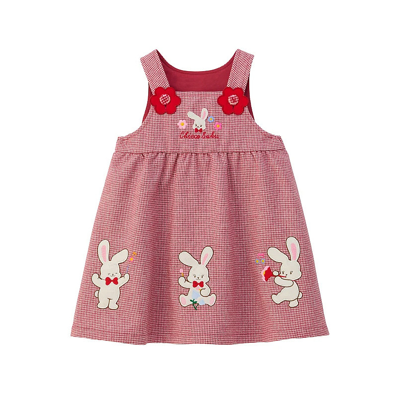 𝐌𝐢𝐤𝐢 𝐇𝐨𝐮𝐬𝐞 小兔花朵刺繡格子背帶裙