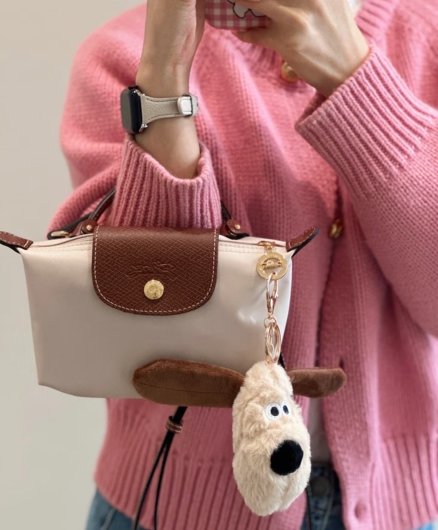 【Luxury】LONGCHAMP Le Pliage 17 拉鍊開合短柄 再生帆布拼牛皮 餃子包手提包 附贈背帶 可拆式 化妝包 兩用