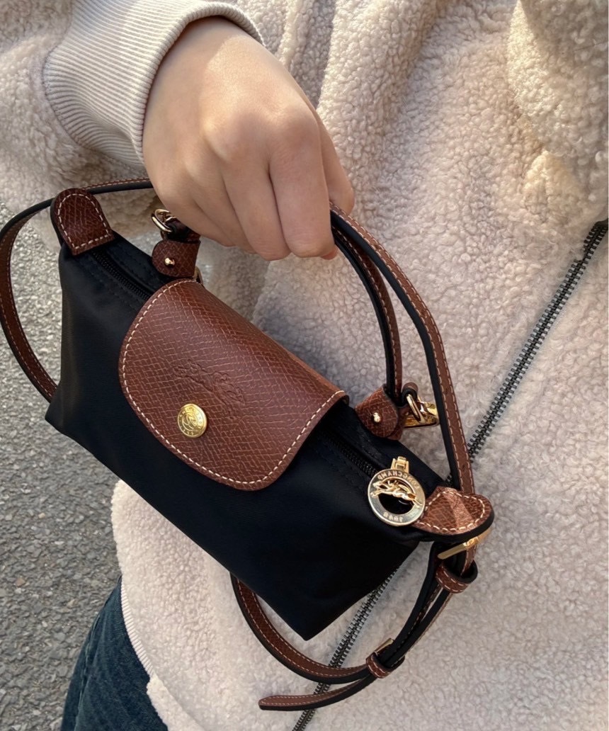 【Luxury】LONGCHAMP Le Pliage 17 拉鍊開合短柄 再生帆布拼牛皮 餃子包手提包 附贈背帶 可拆式 化妝包 兩用