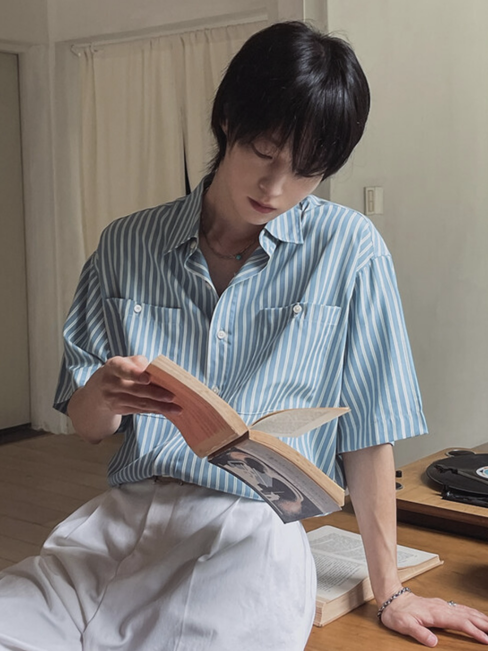 萊恩條紋短袖襯衫