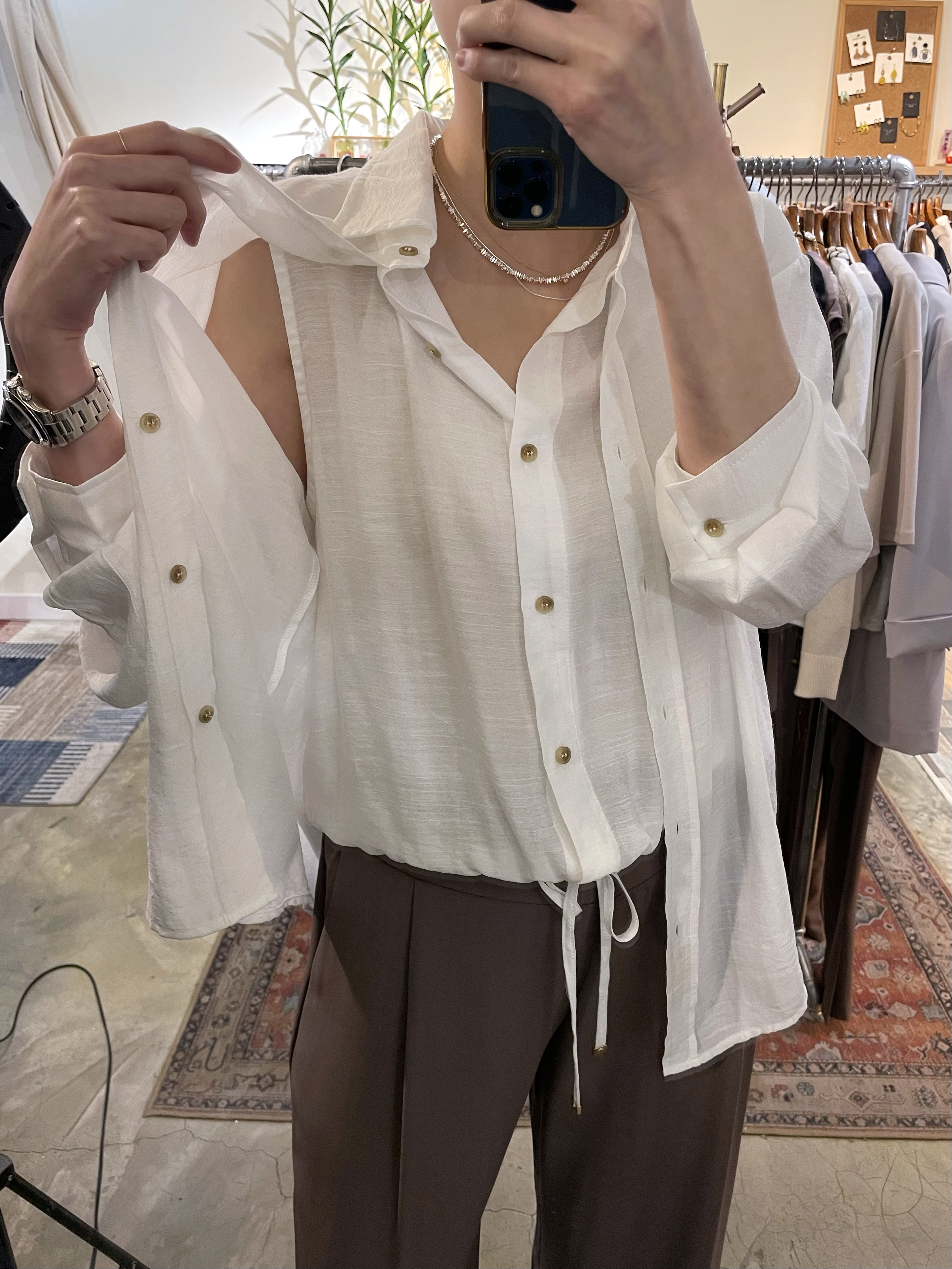 🔵 雙排扣鈕雪紡恤衫 🔵