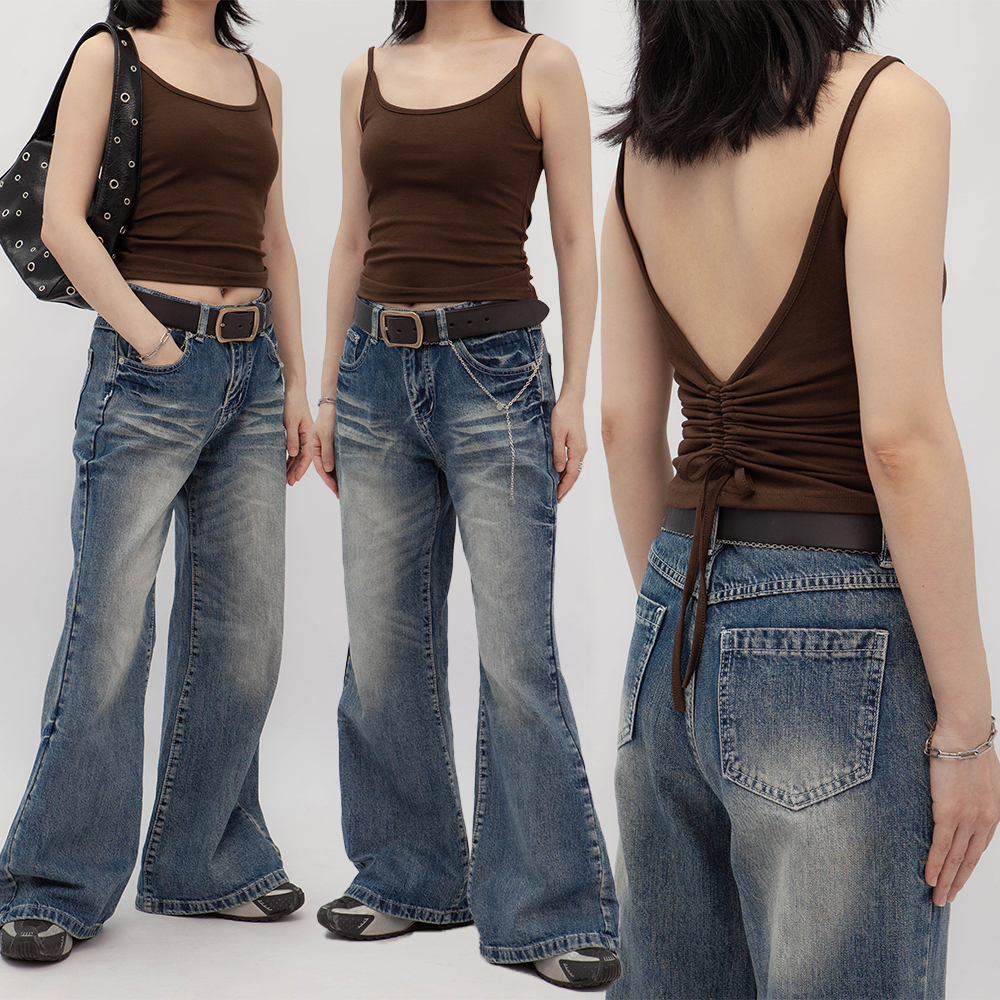 修身抽繩露背背心