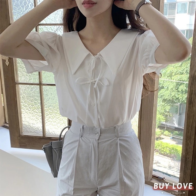 【直播】BL082907 BuyLove 大領綁帶設計短袖襯衫