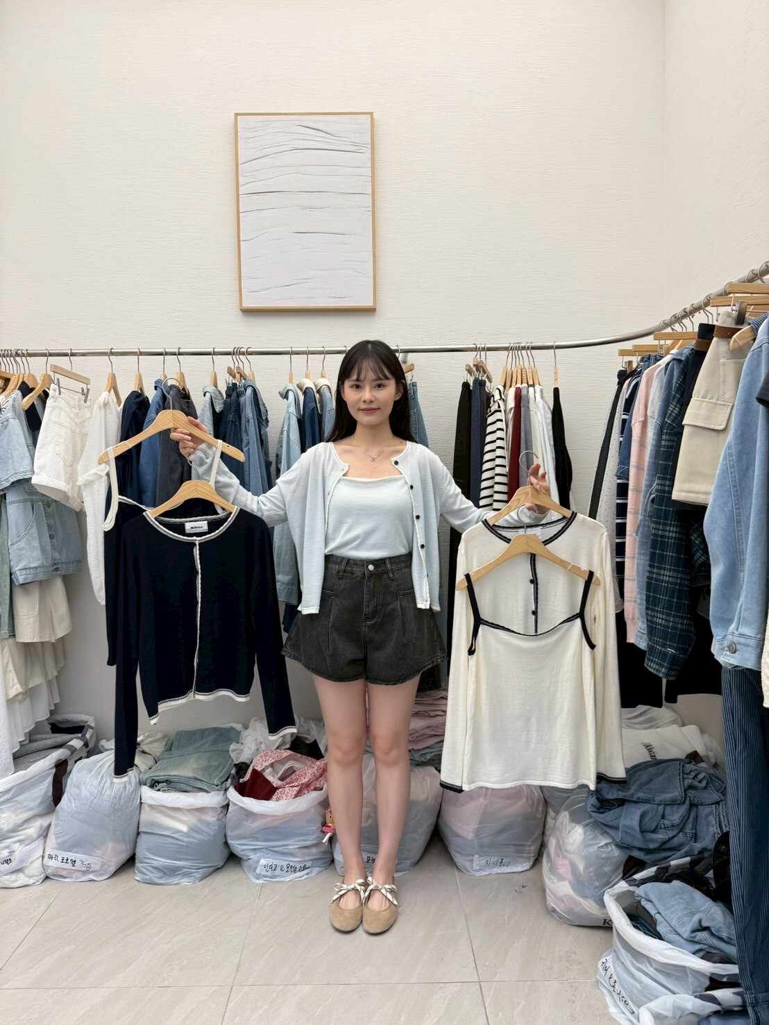 MI5001 拼色花邊背心外套套裝