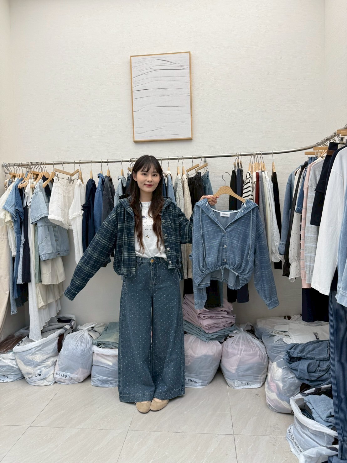 MI5009 連帽收腰索帶格紋外套