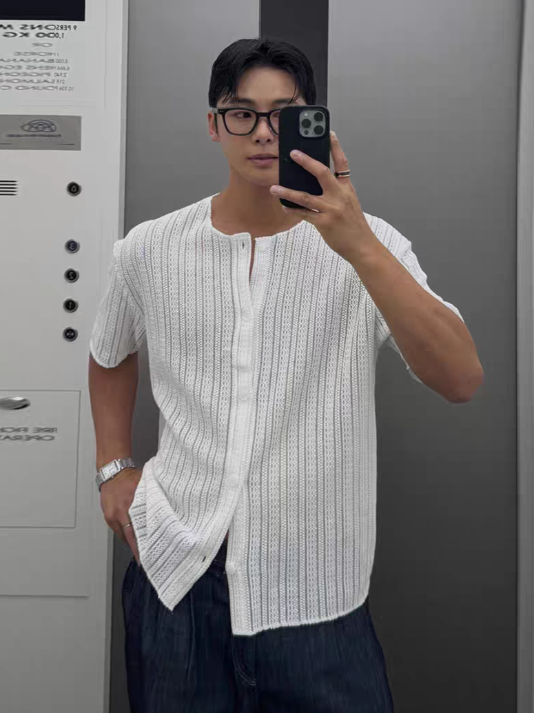 蕾絲圓領短袖襯衫