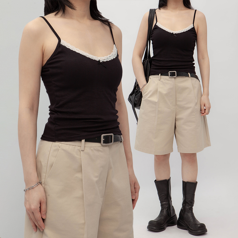 蕾絲V領棉質背心（in stock)