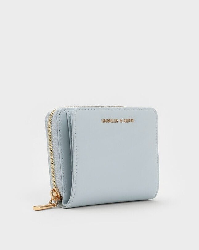 CHARLES & KEITH 小CK Finley 海鹽藍 拉鍊短夾 錢包