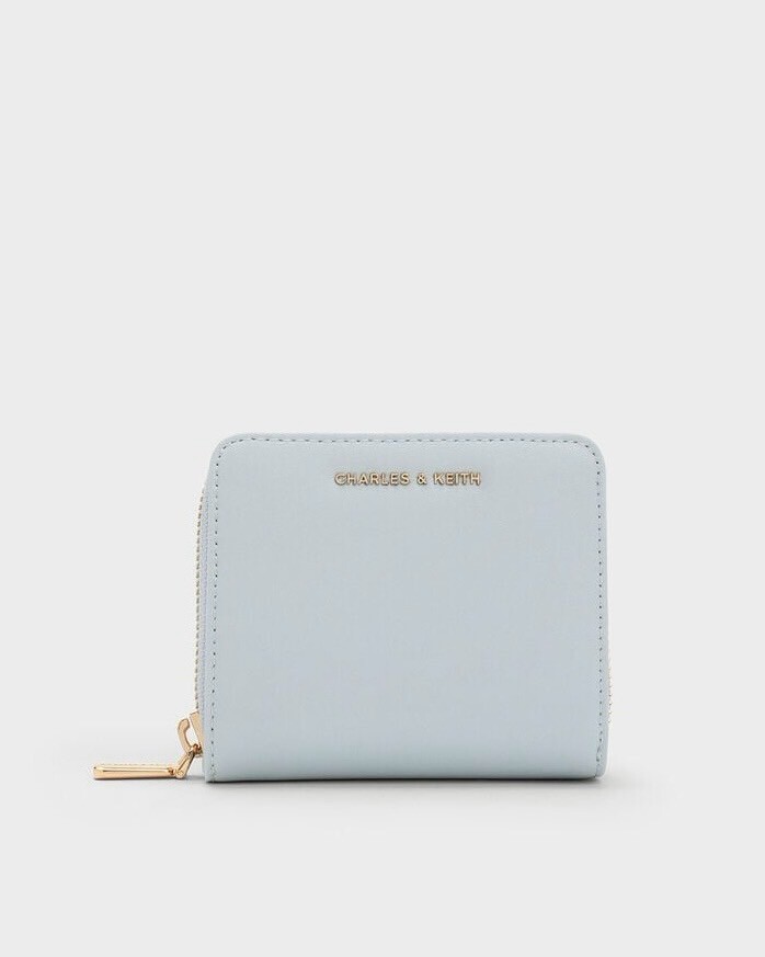CHARLES & KEITH 小CK Finley 海鹽藍 拉鍊短夾 錢包