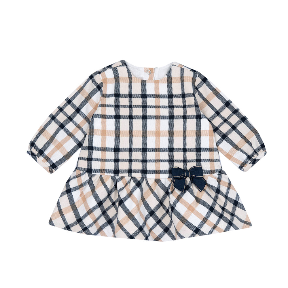 泰迪公主-大方格長袖洋裝