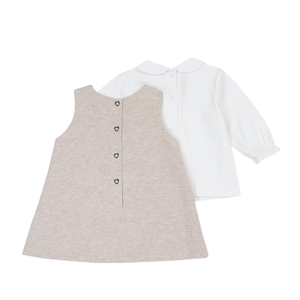 泰迪公主-麻花毛巾繡小熊兩件式背心洋裝套裝