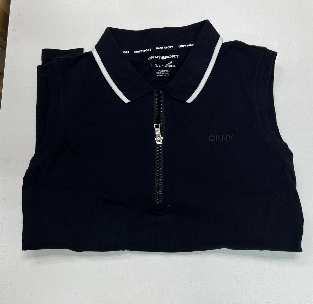 [S] DKNY BLACK TIPPED COLLAR HALF ZIP POLO TANK, DP5T1209-BLK (SD1497)