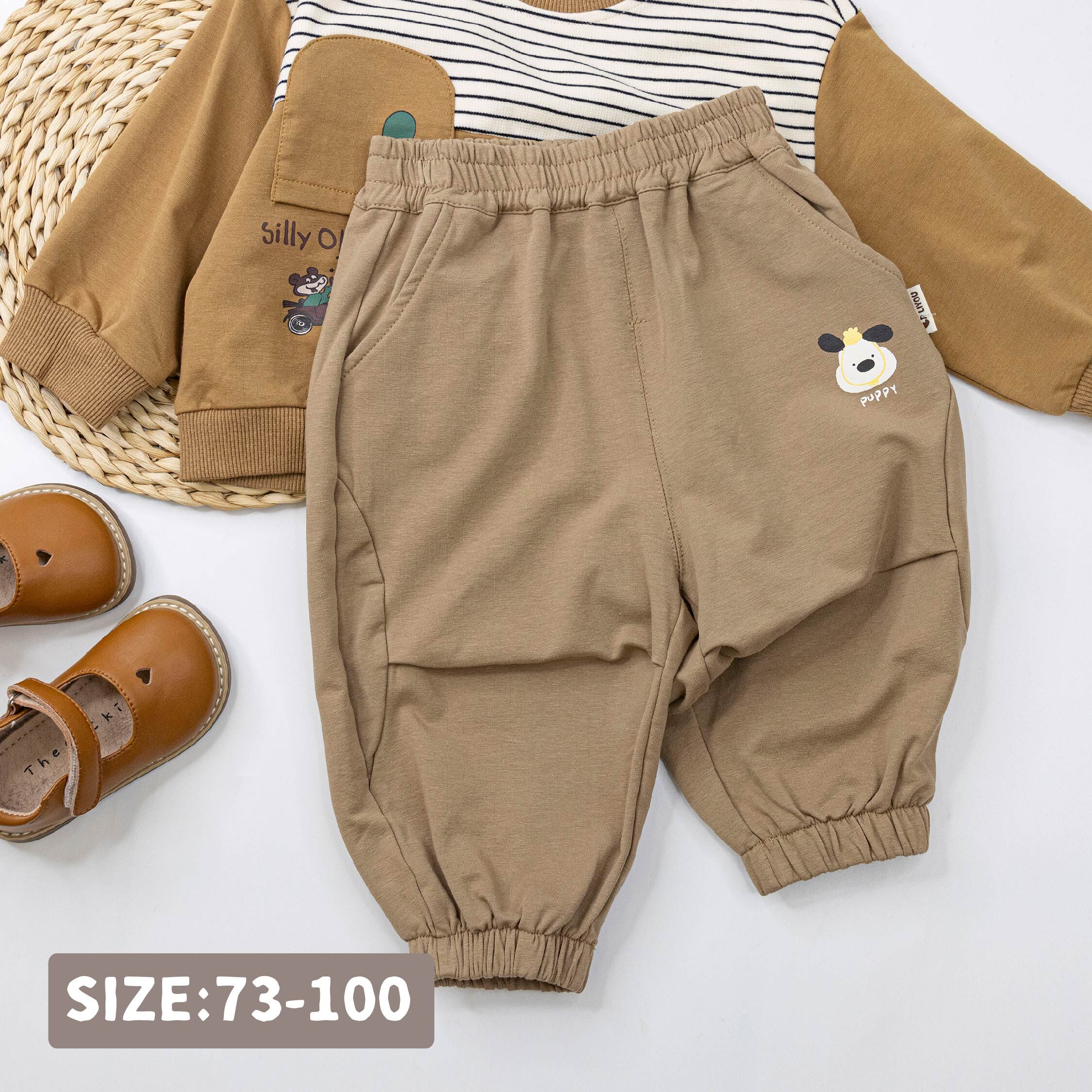 【H55370】可愛帽子狗狗棉質縮口褲