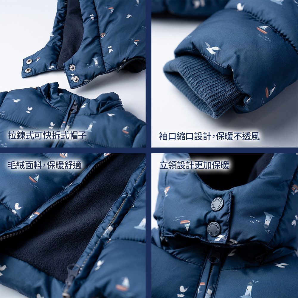 冬季航行-滿版燈塔活動帽防潑水舖棉長版外套