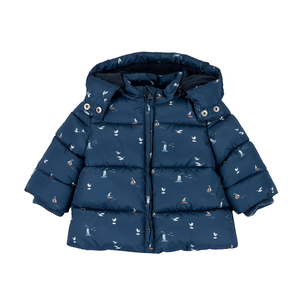 冬季航行-滿版燈塔活動帽防潑水舖棉長版外套