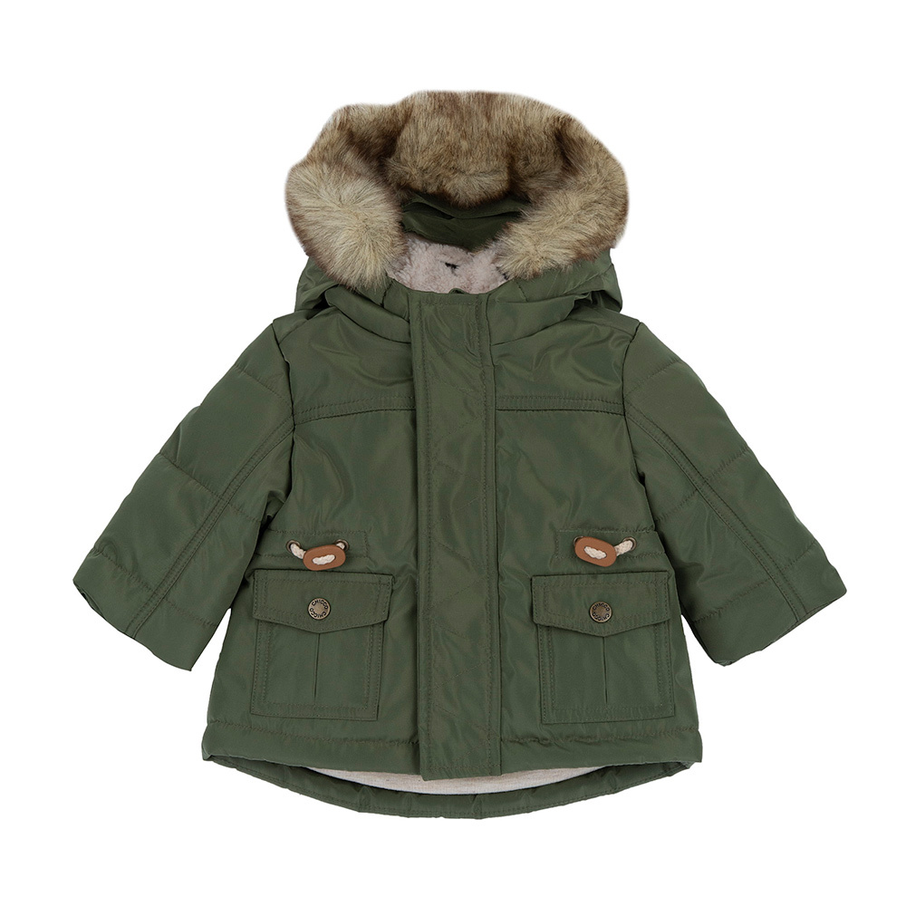 曠野動物-動物繡圖裡舖棉連帽長外套