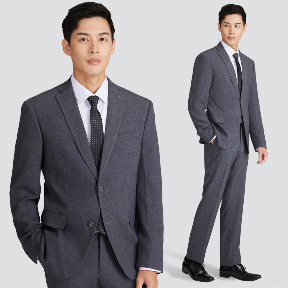 修身彈性西裝外套-麻灰