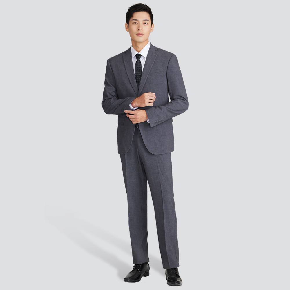 修身彈性西裝褲-麻灰