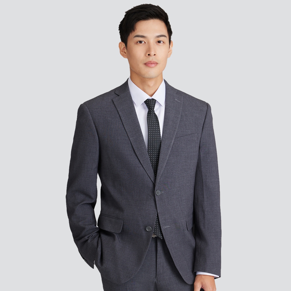 修身彈性西裝外套-麻灰