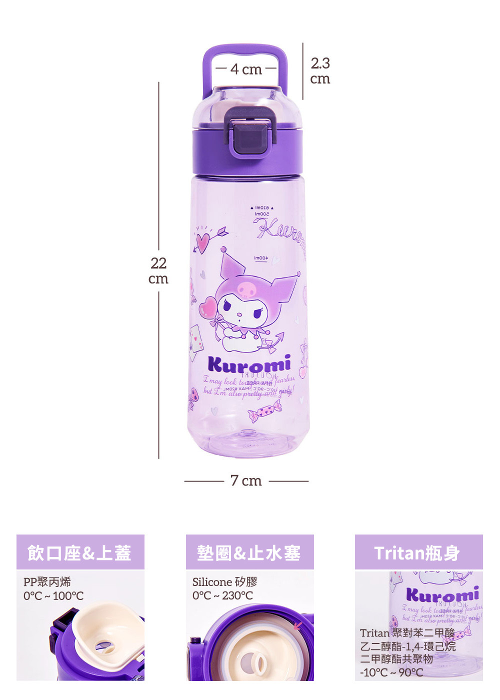 三麗鷗酷洛米Tritan彈蓋式水瓶-620ml