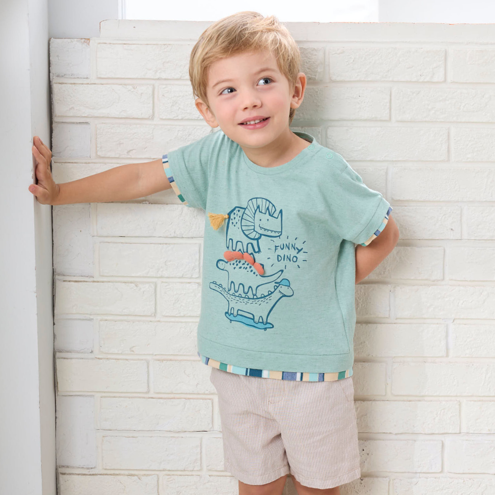 PIPPY休閒棉麻拼接直條紋短褲 卡其