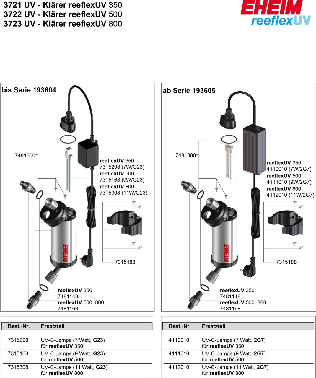 Eheim UV-C-殺菌燈管(適用於reeflex UV 350 /UV 500/ UV 800 )