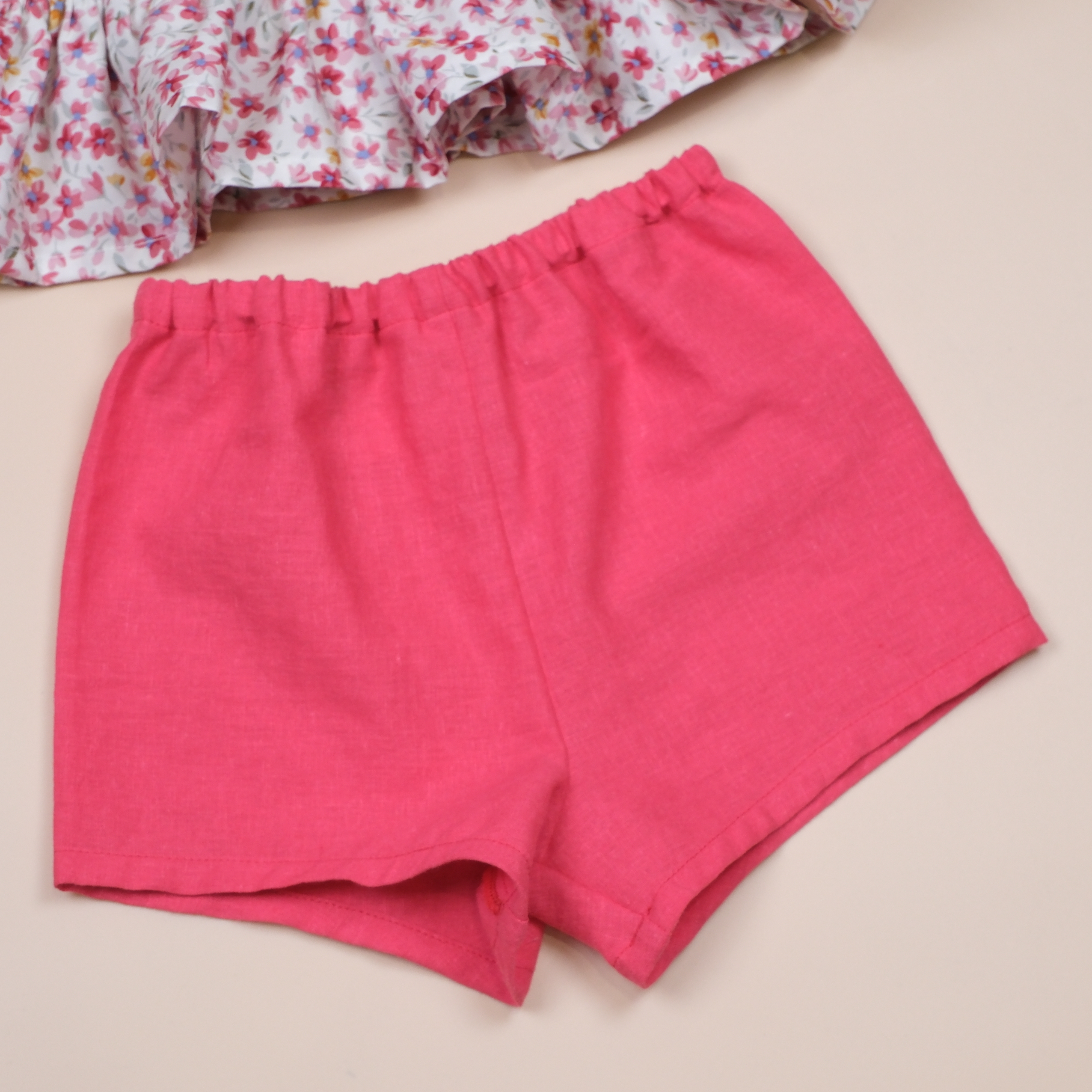 映夏系列 ꕤ 紅花莓果 ꕤ 手作女童綁帶上衣＋短褲套裝